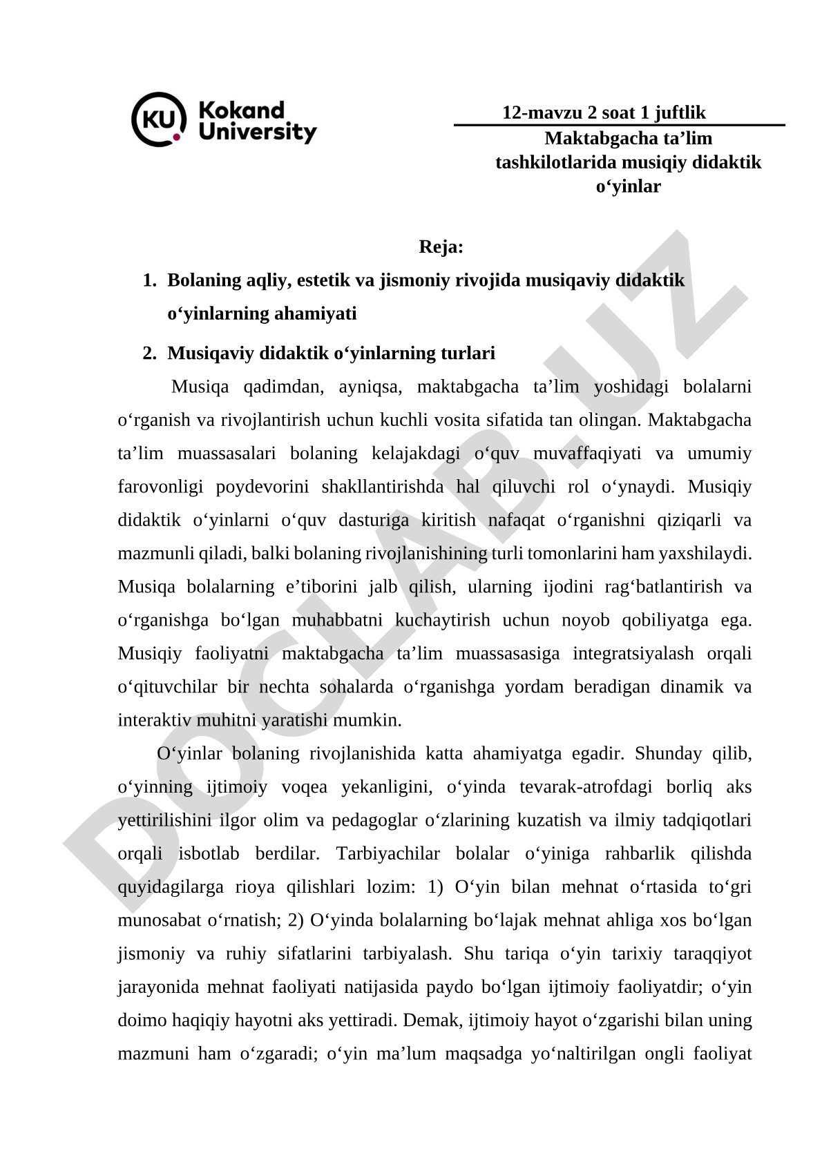 Maktabgacha ta’lim tashkilotlarida musiqiy didaktik o‘yinlar