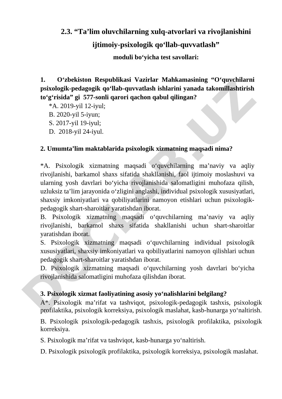 Ta’lim oluvchilarning xulq-atvorlari va rivojlanishini ijtimoiy-psixologik qo‘llab-quvvatlash