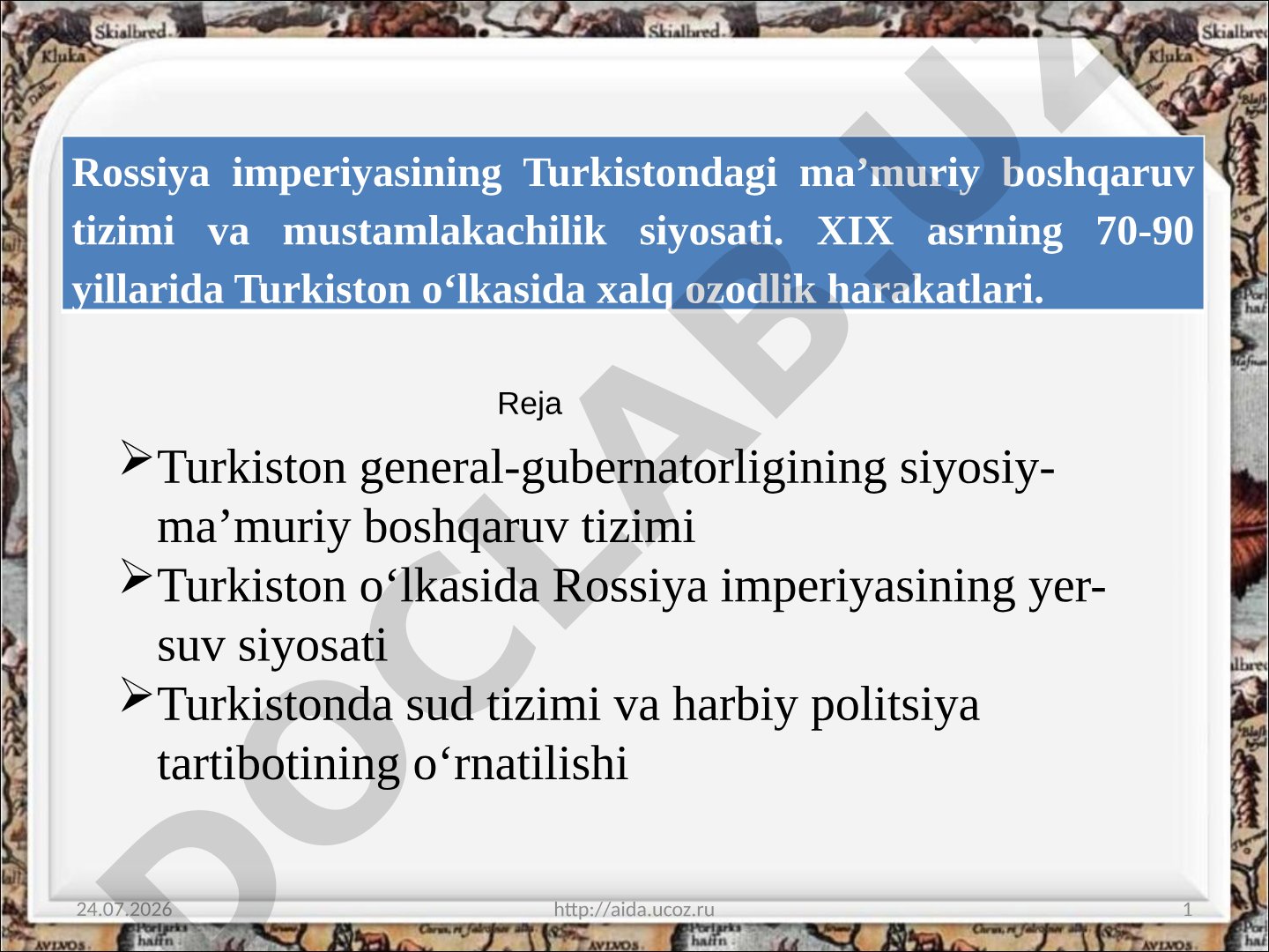 Rossiya imperiyasining Turkistondagi ma'muriy boshqaruv tizimi va mustamlakachilik siyosati