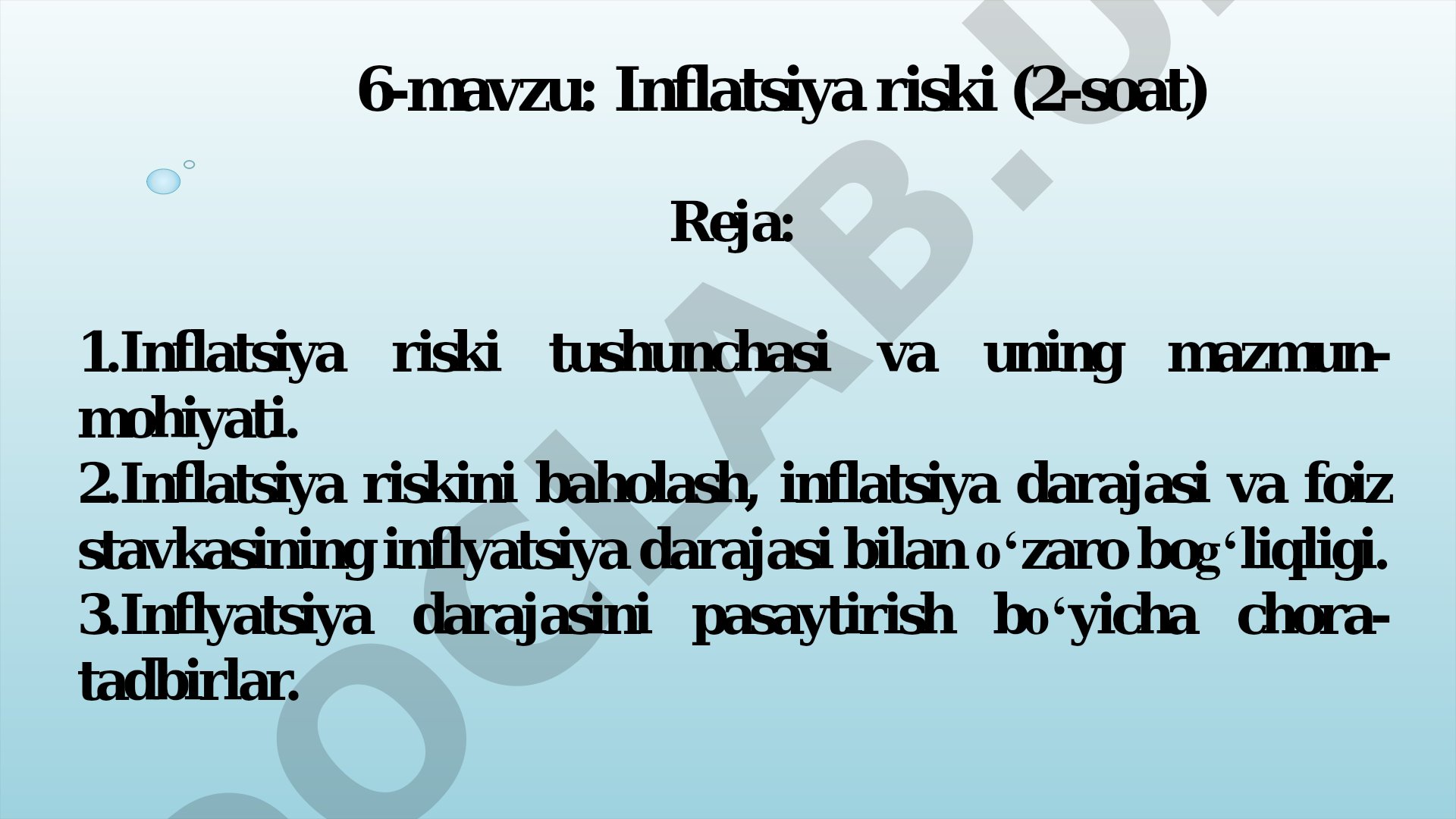 Inflatsiya riski tushunchasi, baholash usullari va uni pasaytirish chora-tadbirlari