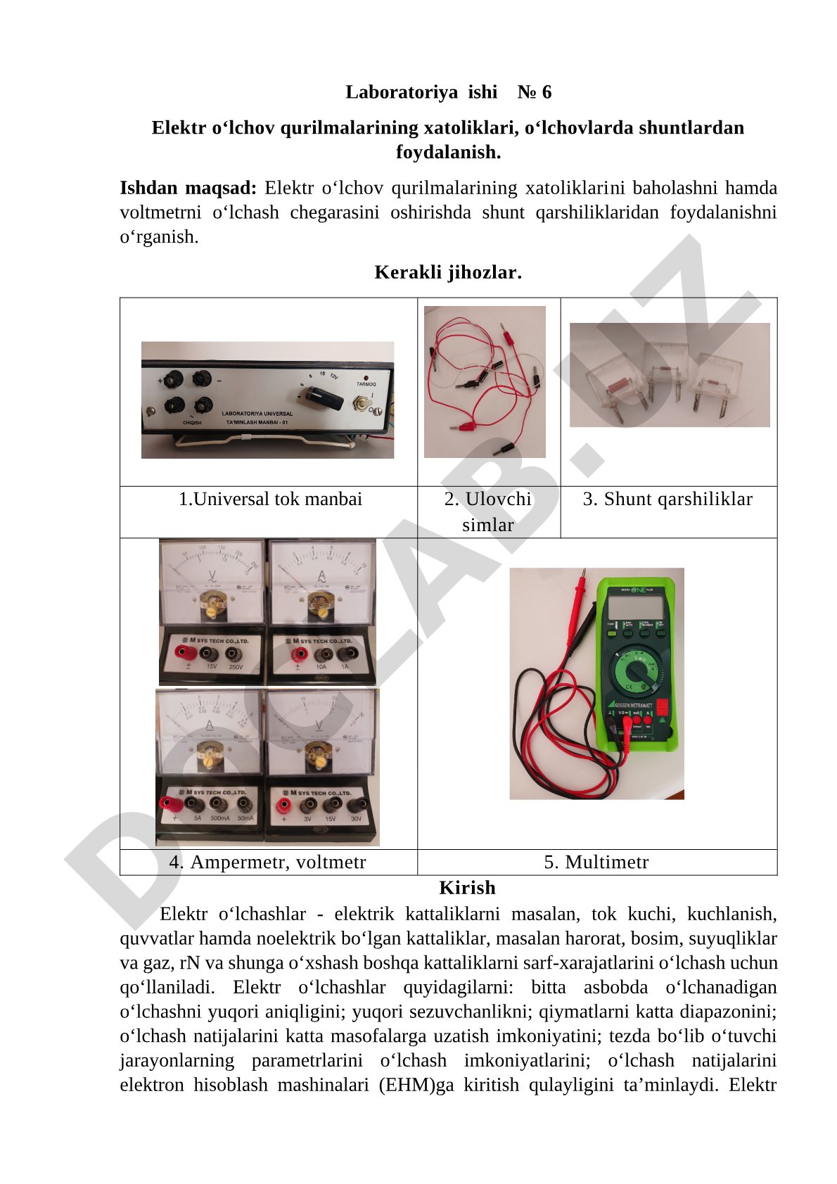 Elektr o‘lchov qurilmalarining xatoliklari va shuntlardan foydalanish