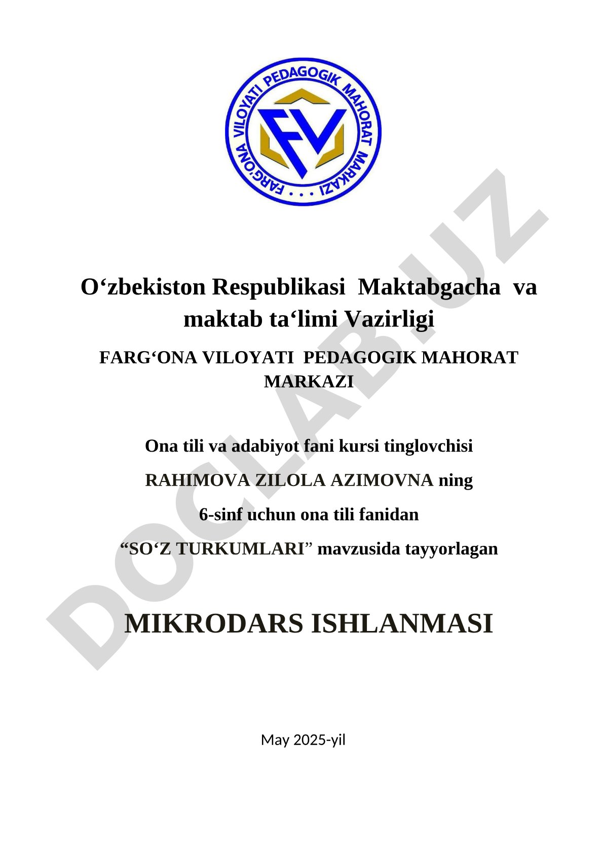 Ona tili fanidan 6-sinf uchun 'So‘z turkumlari' mavzusidagi mikrodars ishlanmasi