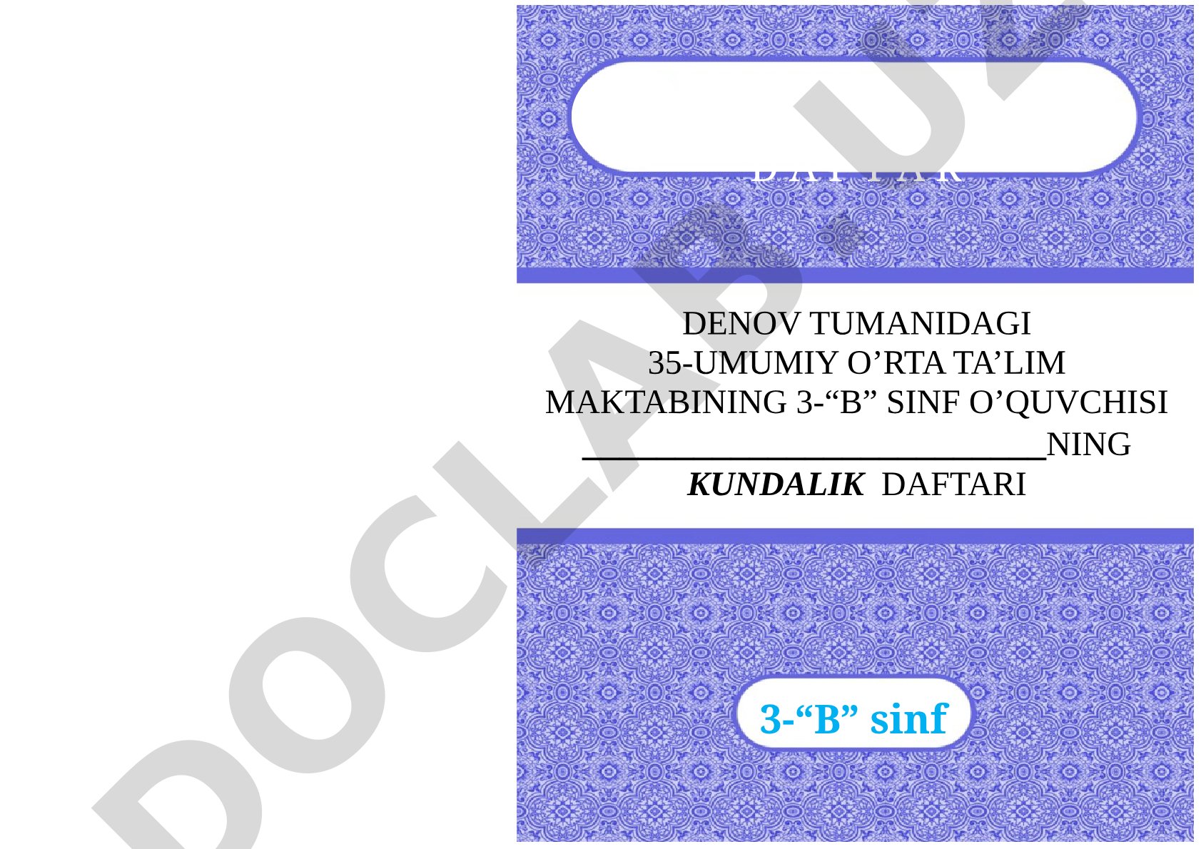 3-B sinf o'quvchisining kundalik daftari