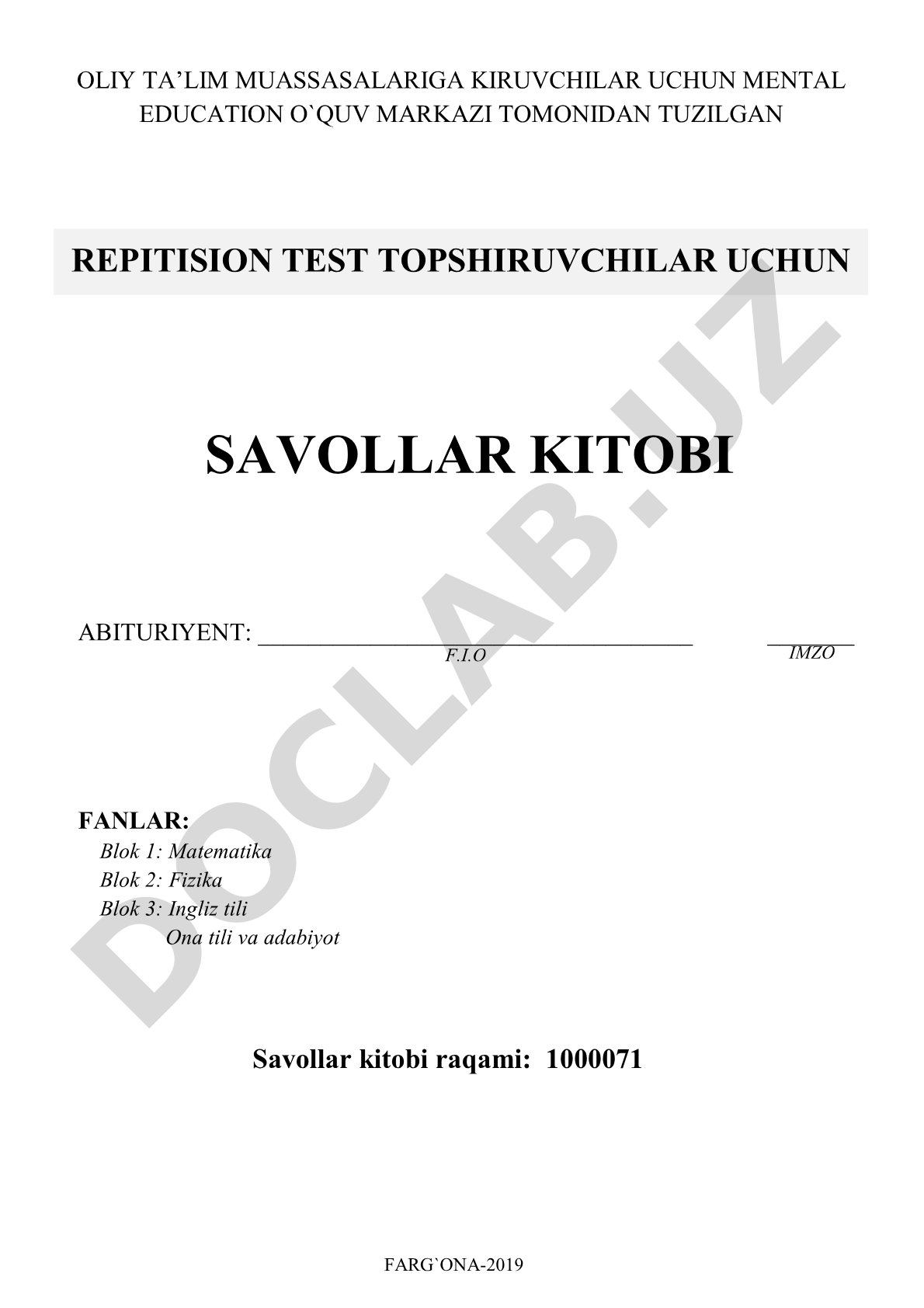 Repitision test savollari kitobi