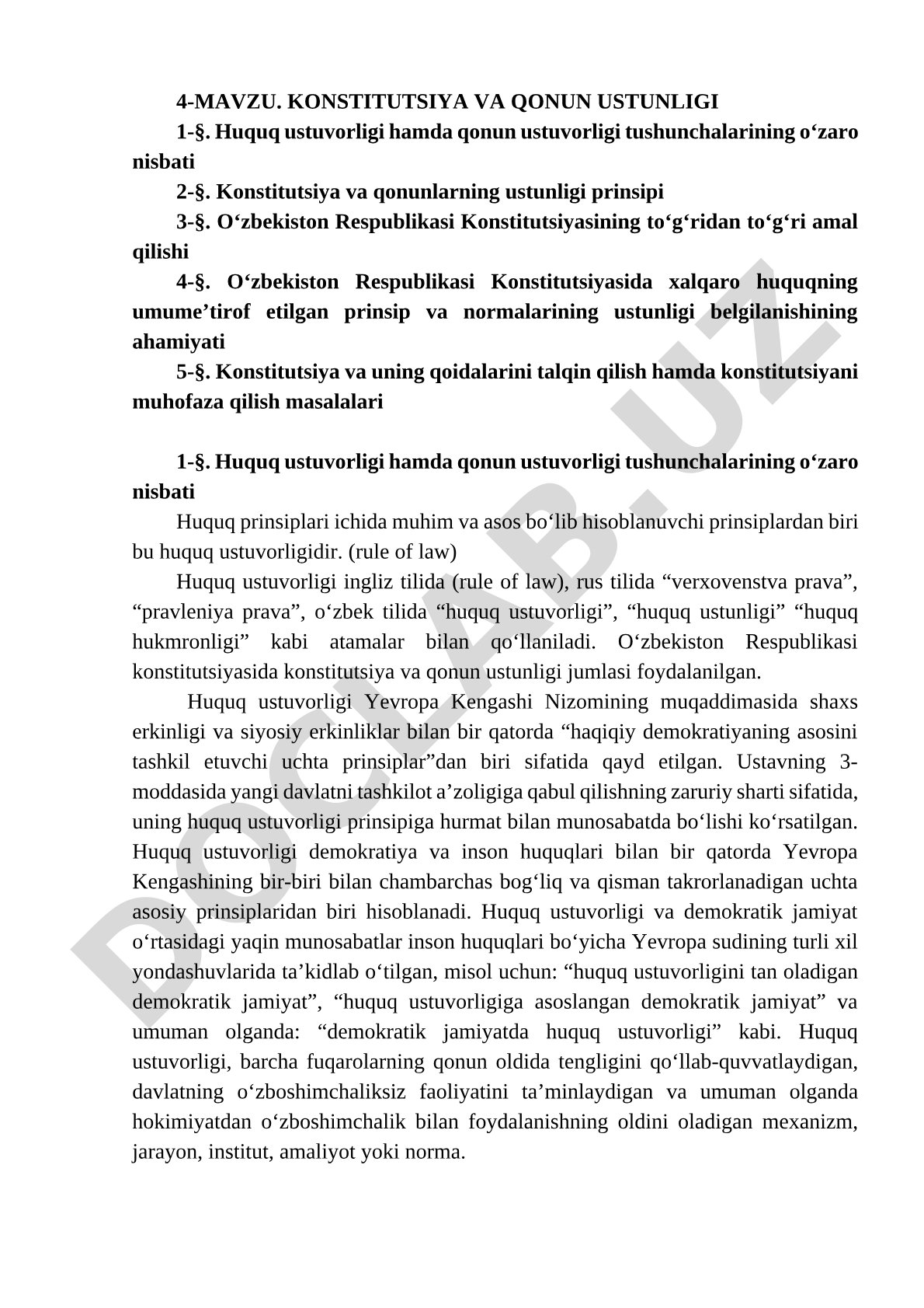 Konstitutsiya va qonun ustunligi