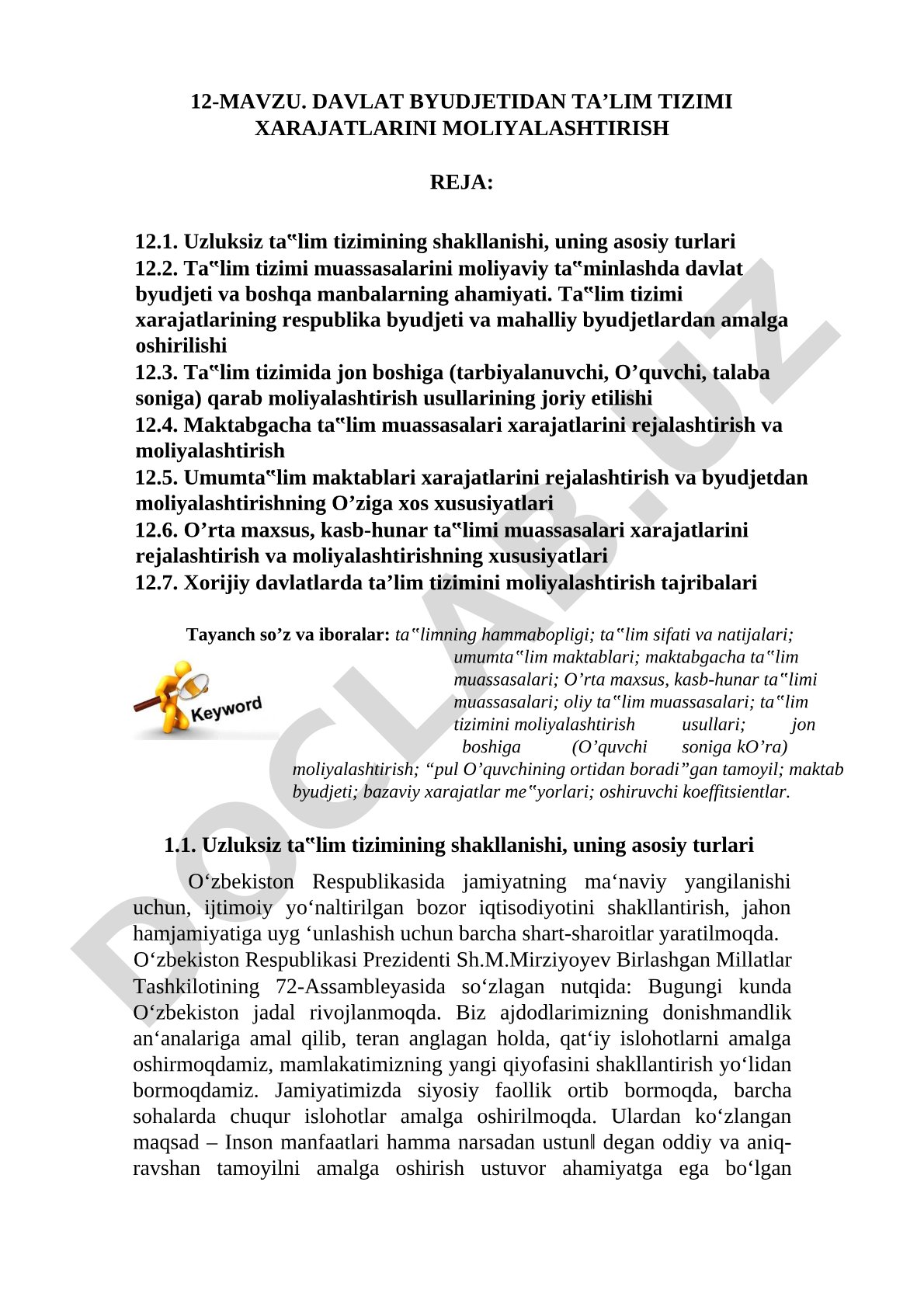 Davlat byudjetidan ta'lim tizimi xarajatlarini moliyalashtirish