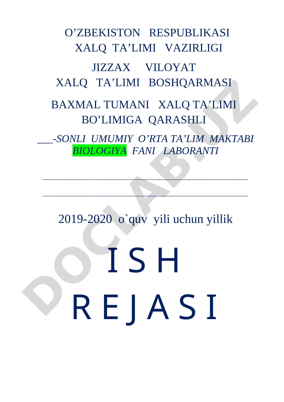 Biologiya fani laborantining yillik ish rejasi