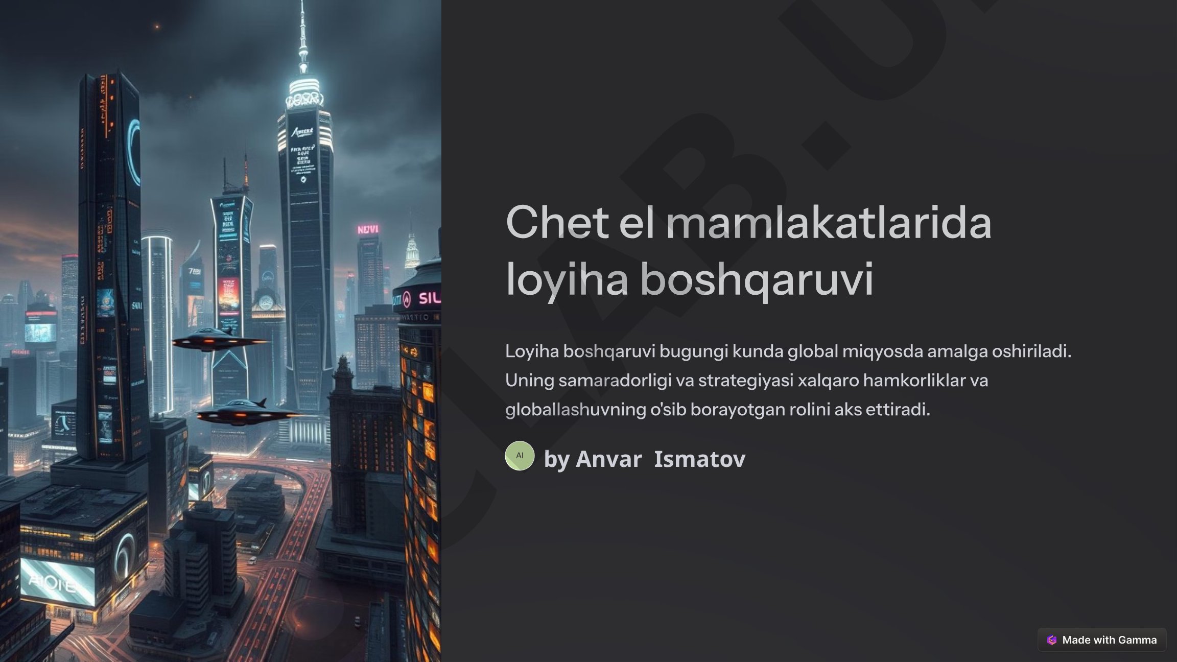 Chet el mamlakatlarida loyiha boshqaruvi