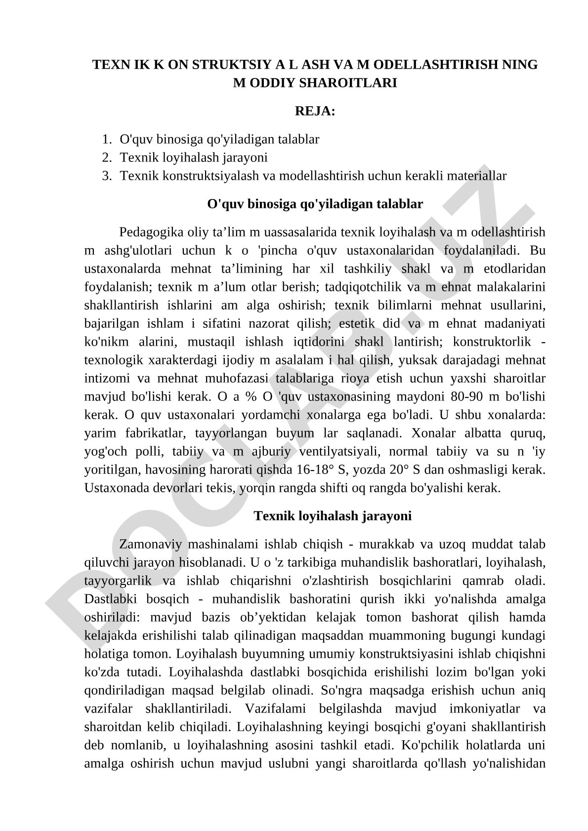 Texnik konstruktsiyalash va modellashtirishning oddiy sharoitlari