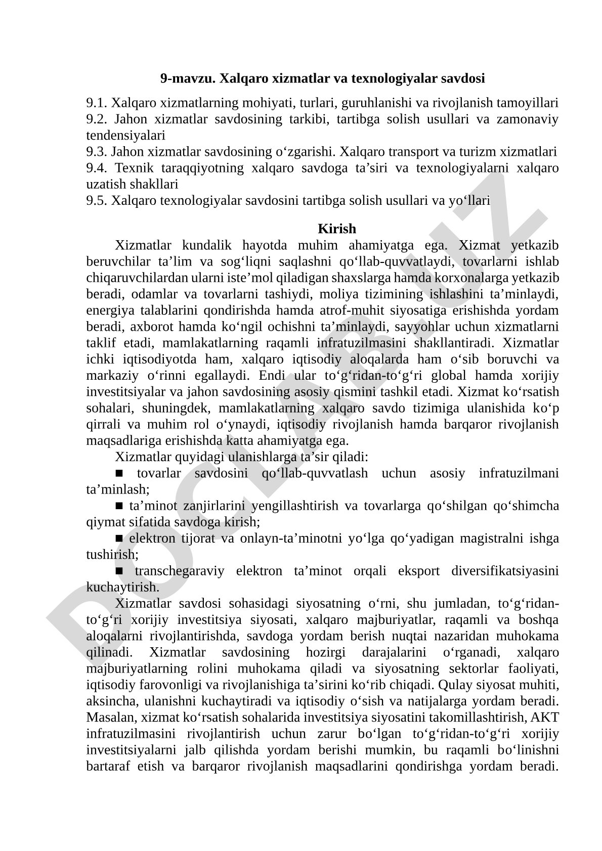Xalqaro xizmatlar va texnologiyalar savdosi
