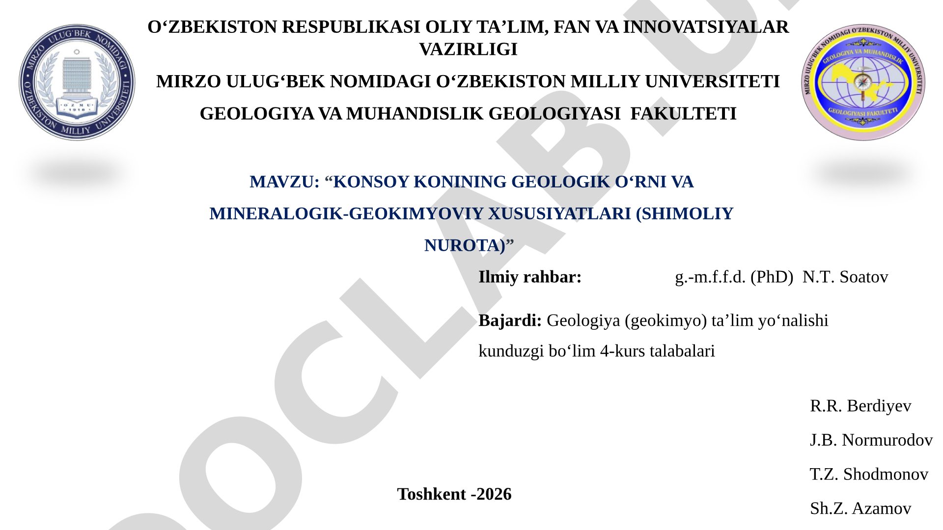 Konsoy konining geologik o'rni va mineralogik-geokimyoviy xususiyatlari (Shimoliy Nurota)