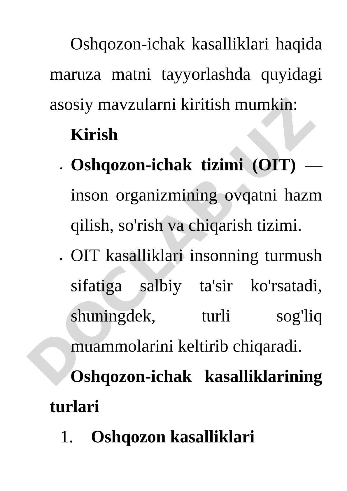 Oshqozon-ichak kasalliklarining turlari, sabablari va omillari haqida ma'lumot