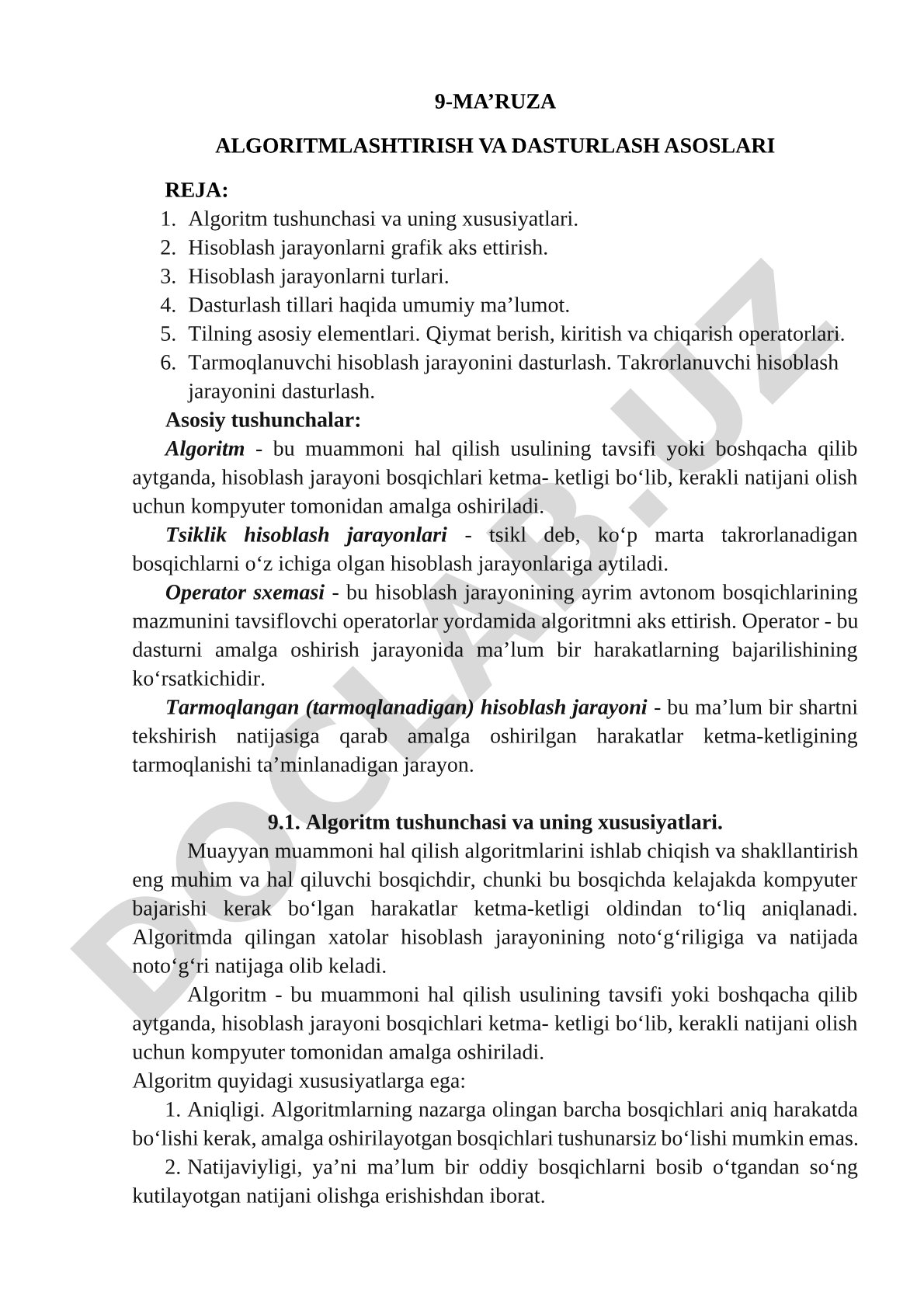 Algoritmlashtirish va dasturlash asoslari