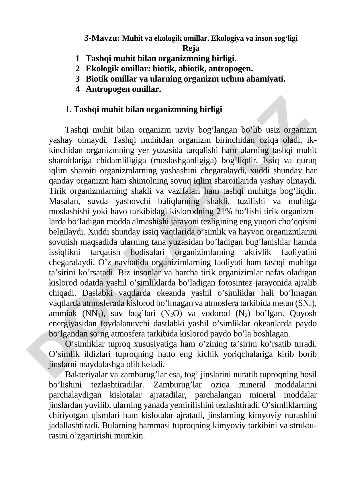 Muhit va ekologik omillar. Ekologiya va inson sog‘ligi