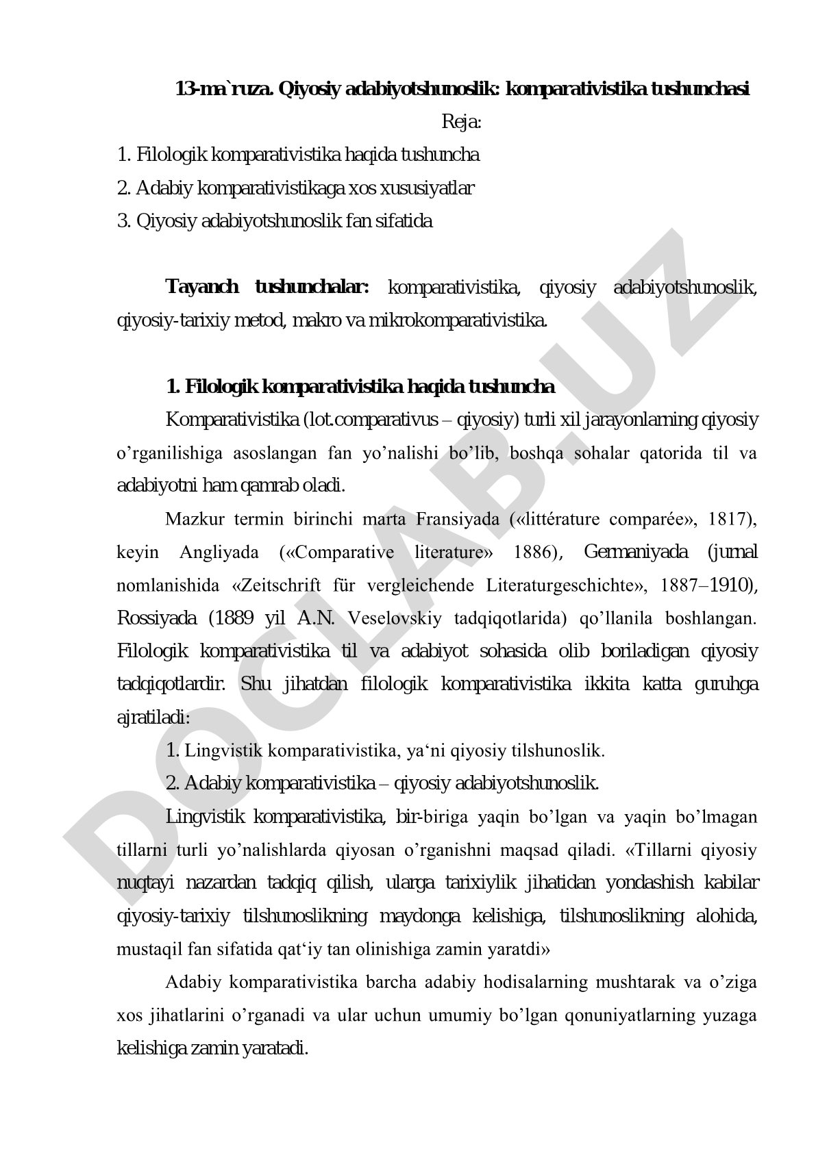 Qiyosiy adabiyotshunoslik: komparativistika tushunchasi