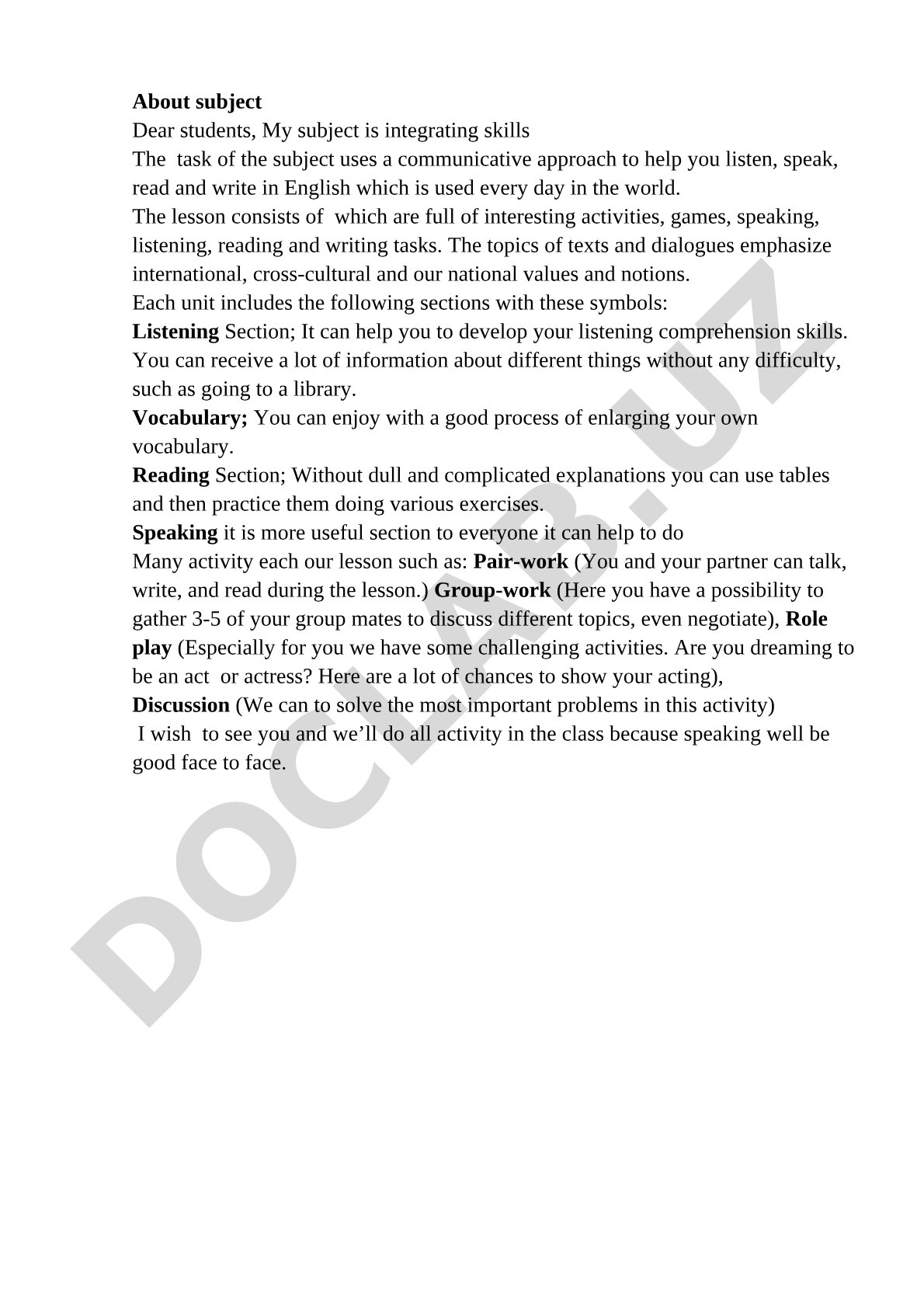 Integrating skills subject overview