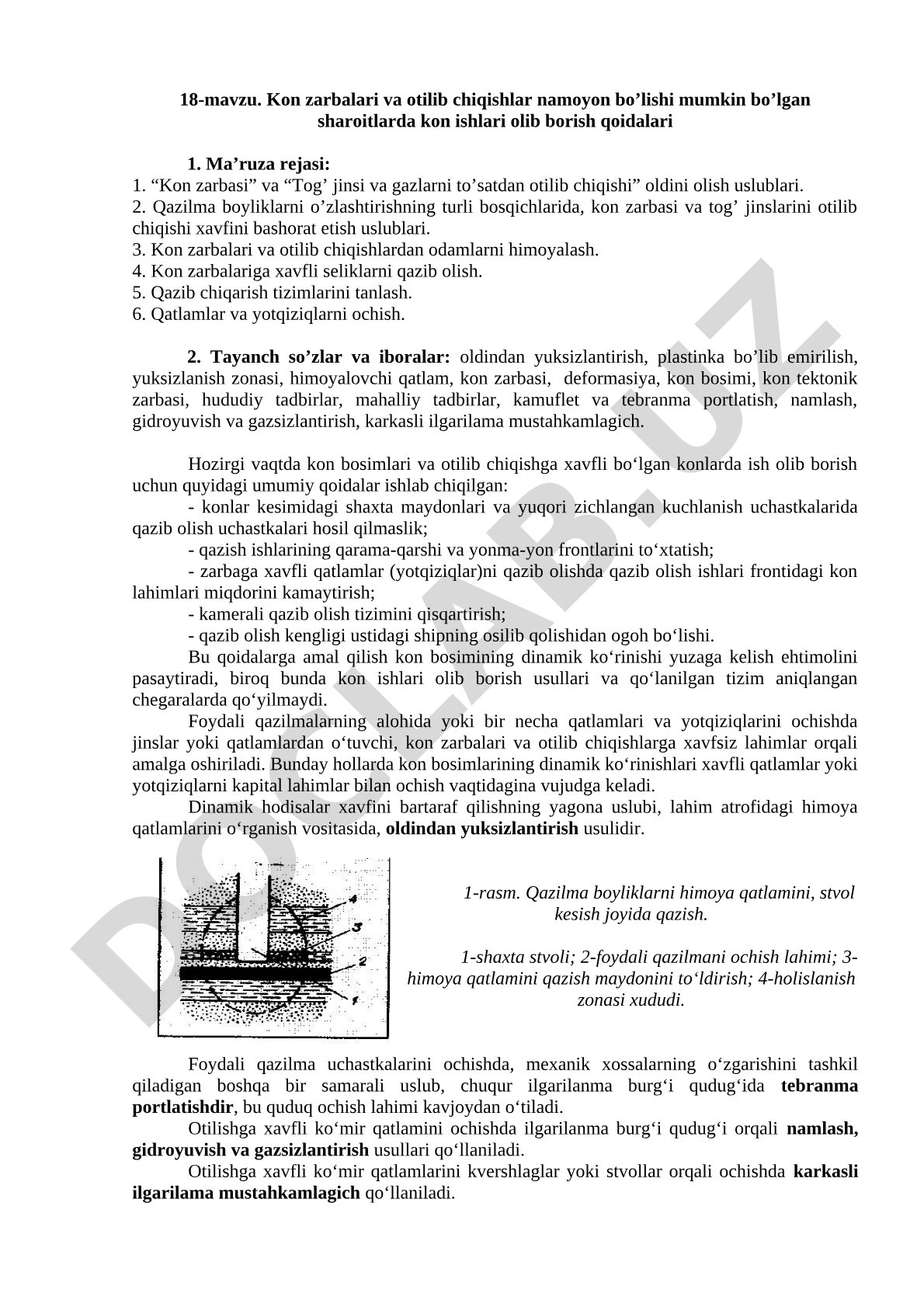 Kon zarbalari va otilib chiqishlar namoyon bo'lishi mumkin bo'lgan sharoitlarda kon ishlari olib borish qoidalari