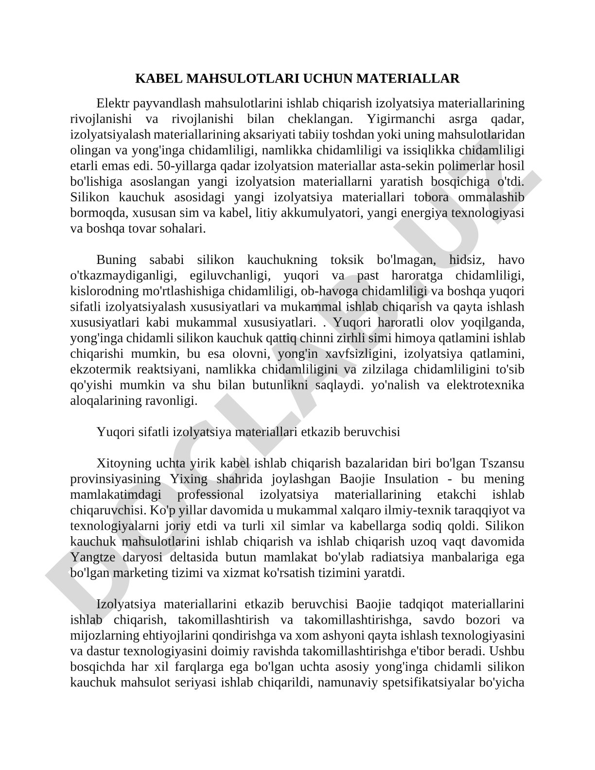 Kabel mahsulotlari uchun izolyatsiya materiallari va silikon kauchuk xususiyatlari