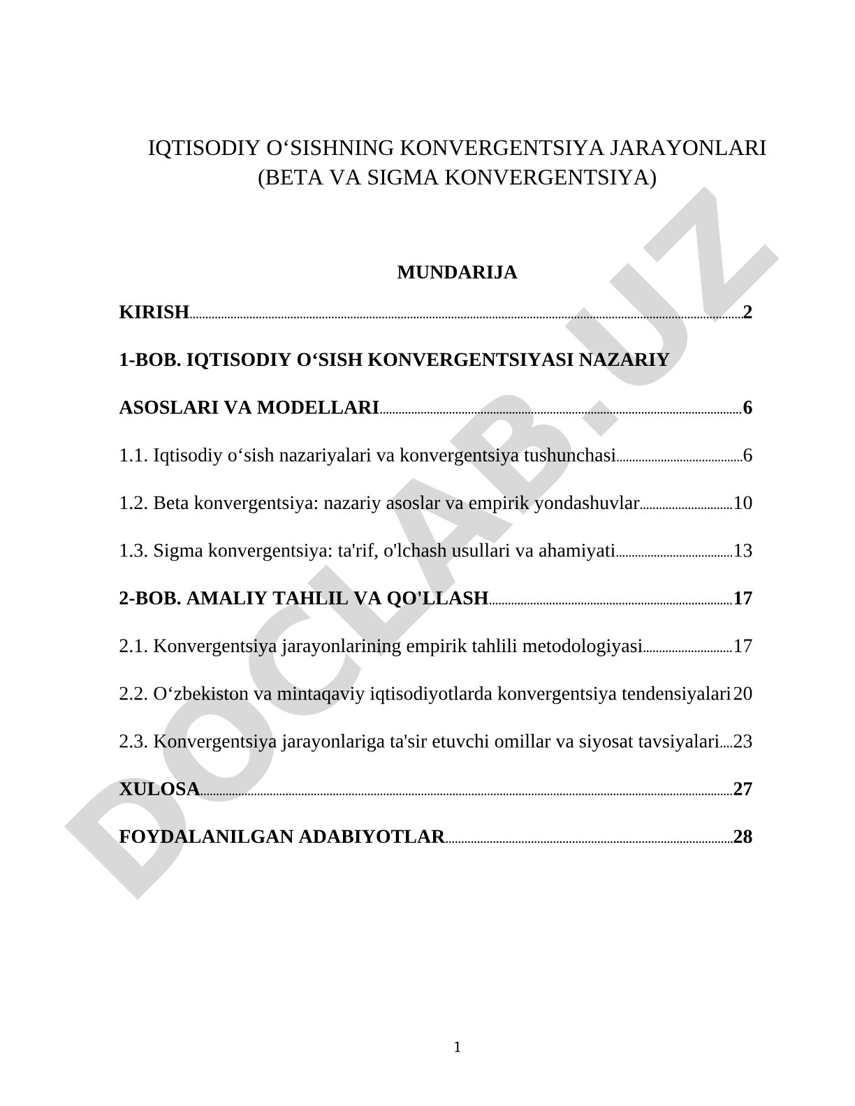 Iqtisodiy oʻsishning konvergentsiya jarayonlari (beta va sigma konvergentsiya)
