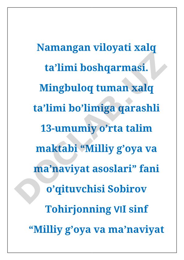 INSONPARVARLIK – XALQIMIZNING EZGU FAZILATI