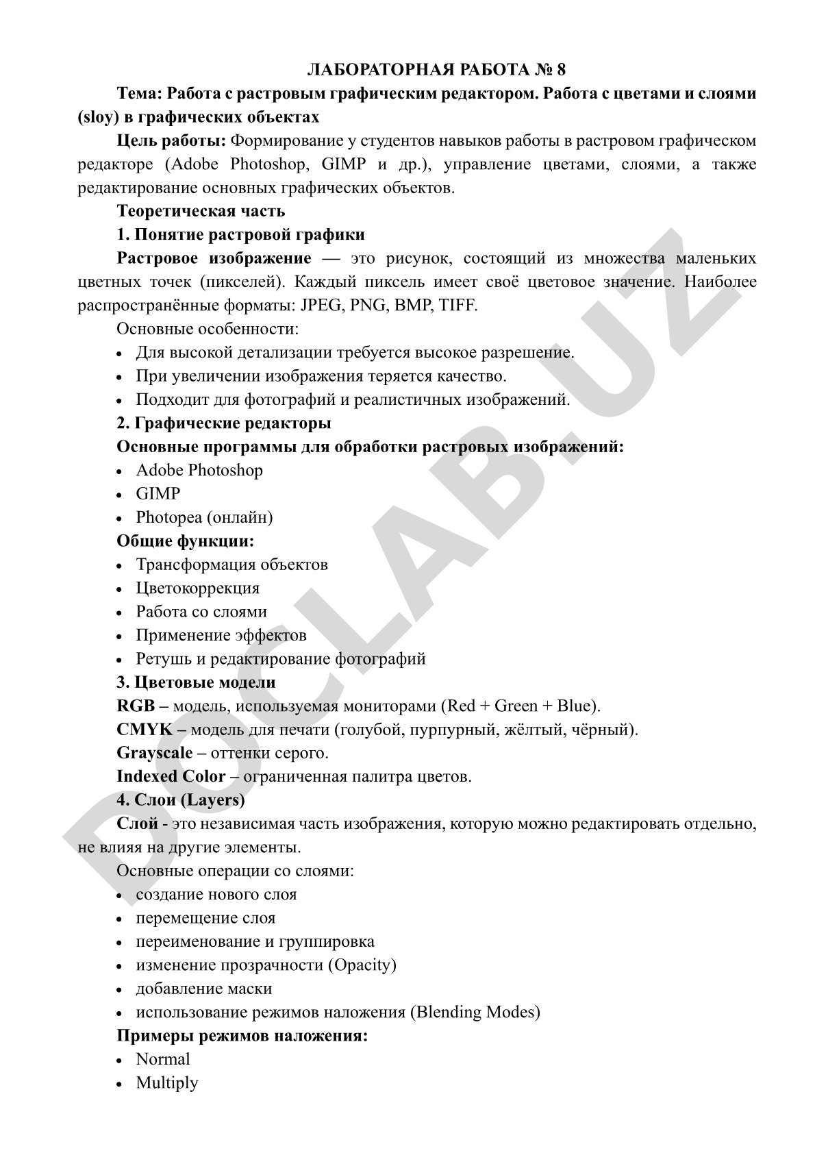 Работа с цветами и слоями в растровом графическом редакторе