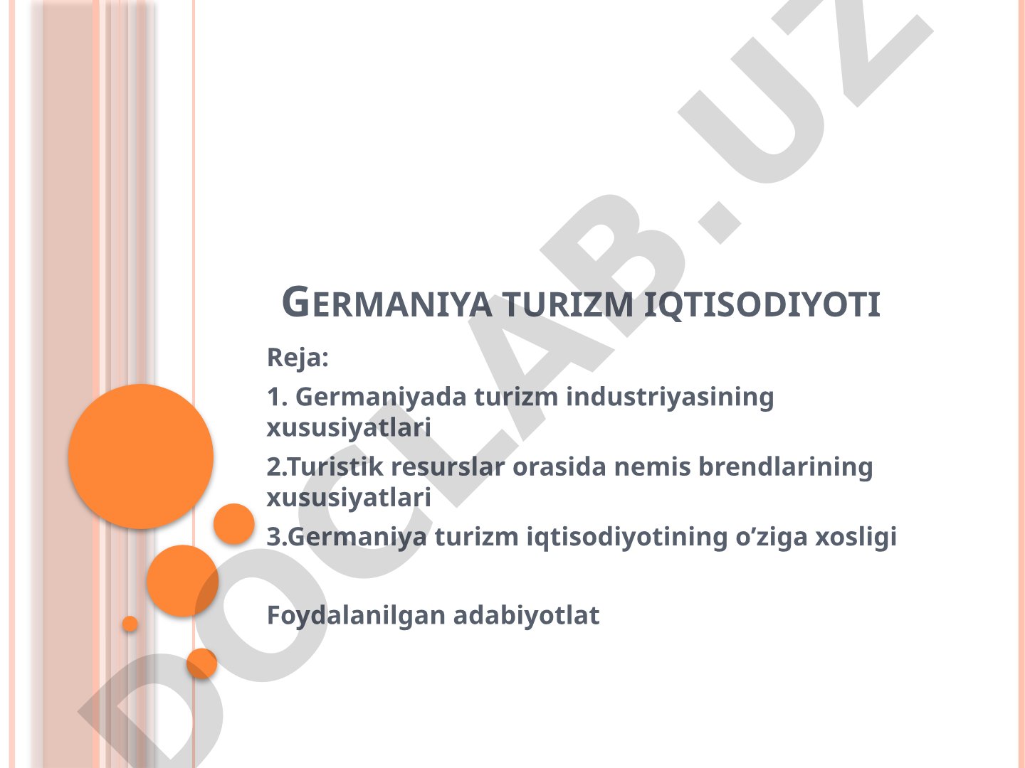 Germaniya turizm iqtisodiyotining xususiyatlari