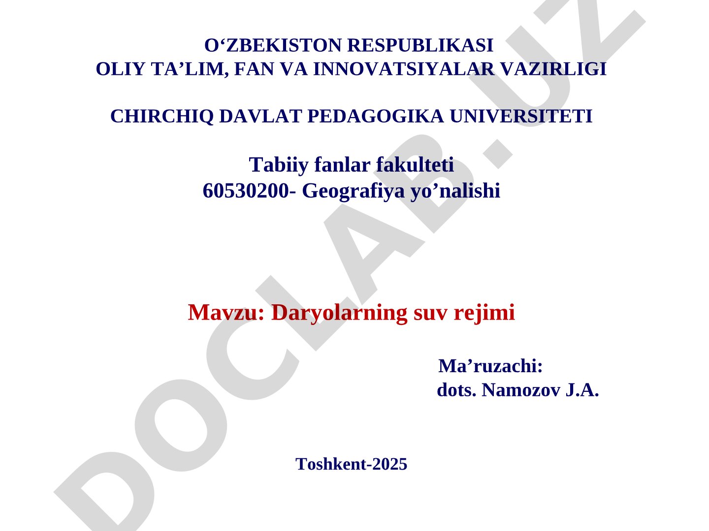 Daryolarning suv rejimi