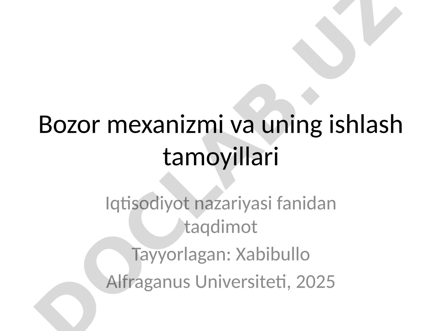 Bozor mexanizmi va uning ishlash tamoyillari