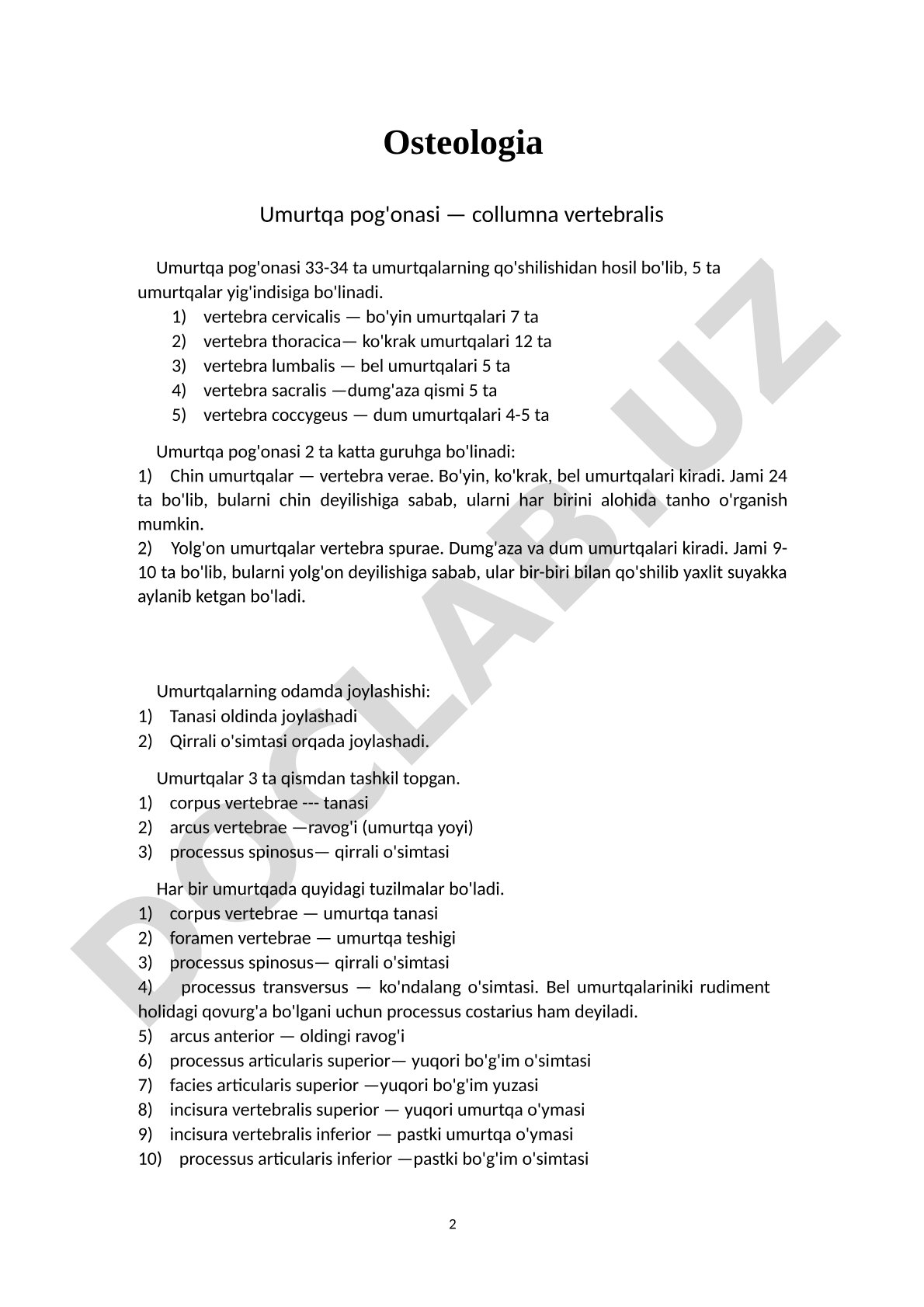 Osteologia Umurtqa pog'onasi — collumna vertebralis