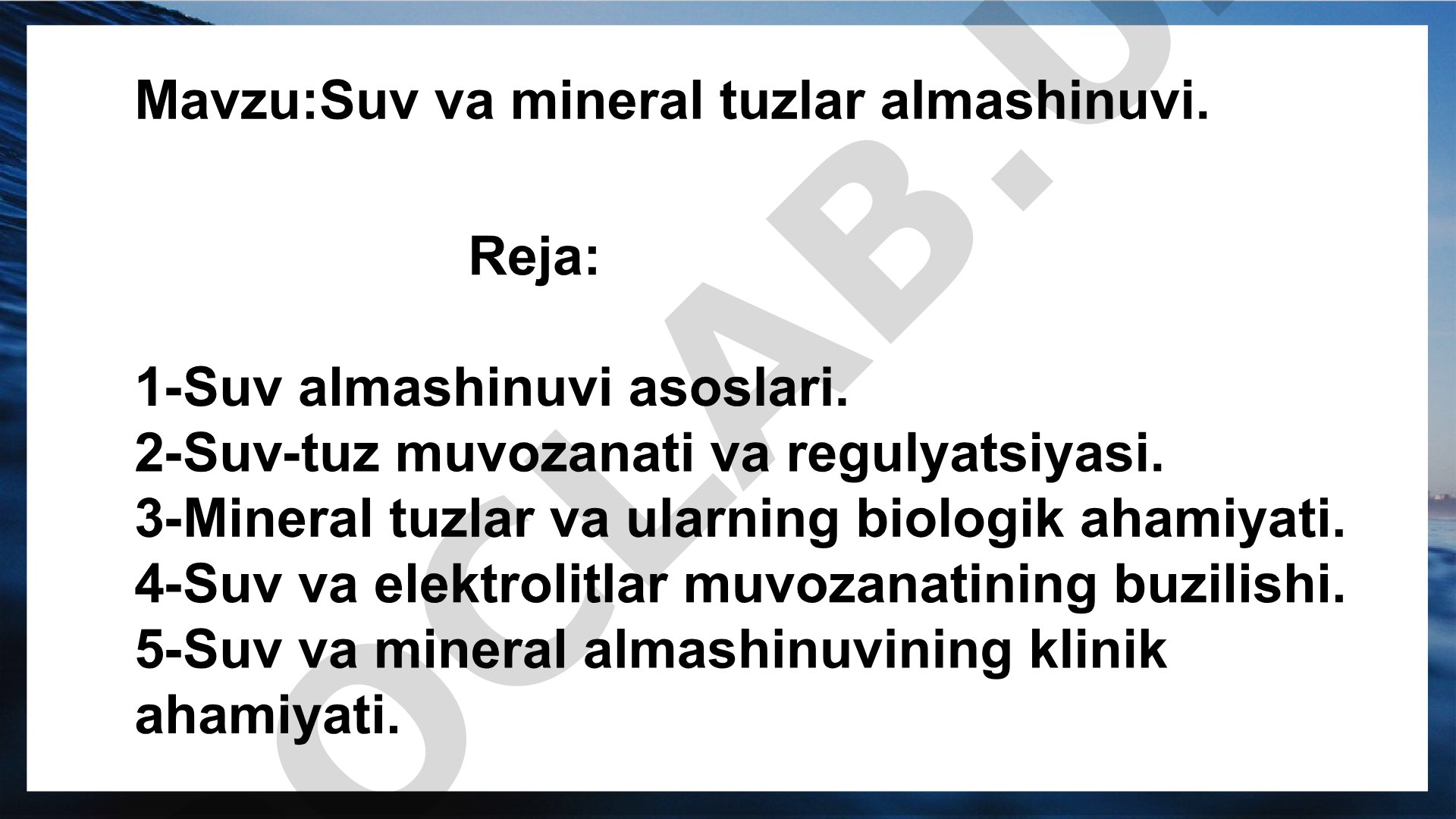 Suv va mineral tuzlar almashinuvi