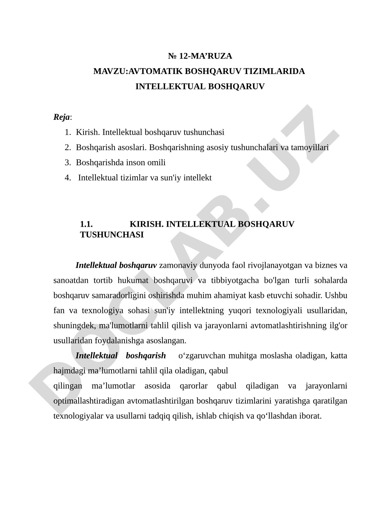 Avtomatik boshqaruv tizimlarida intellektual boshqaruv