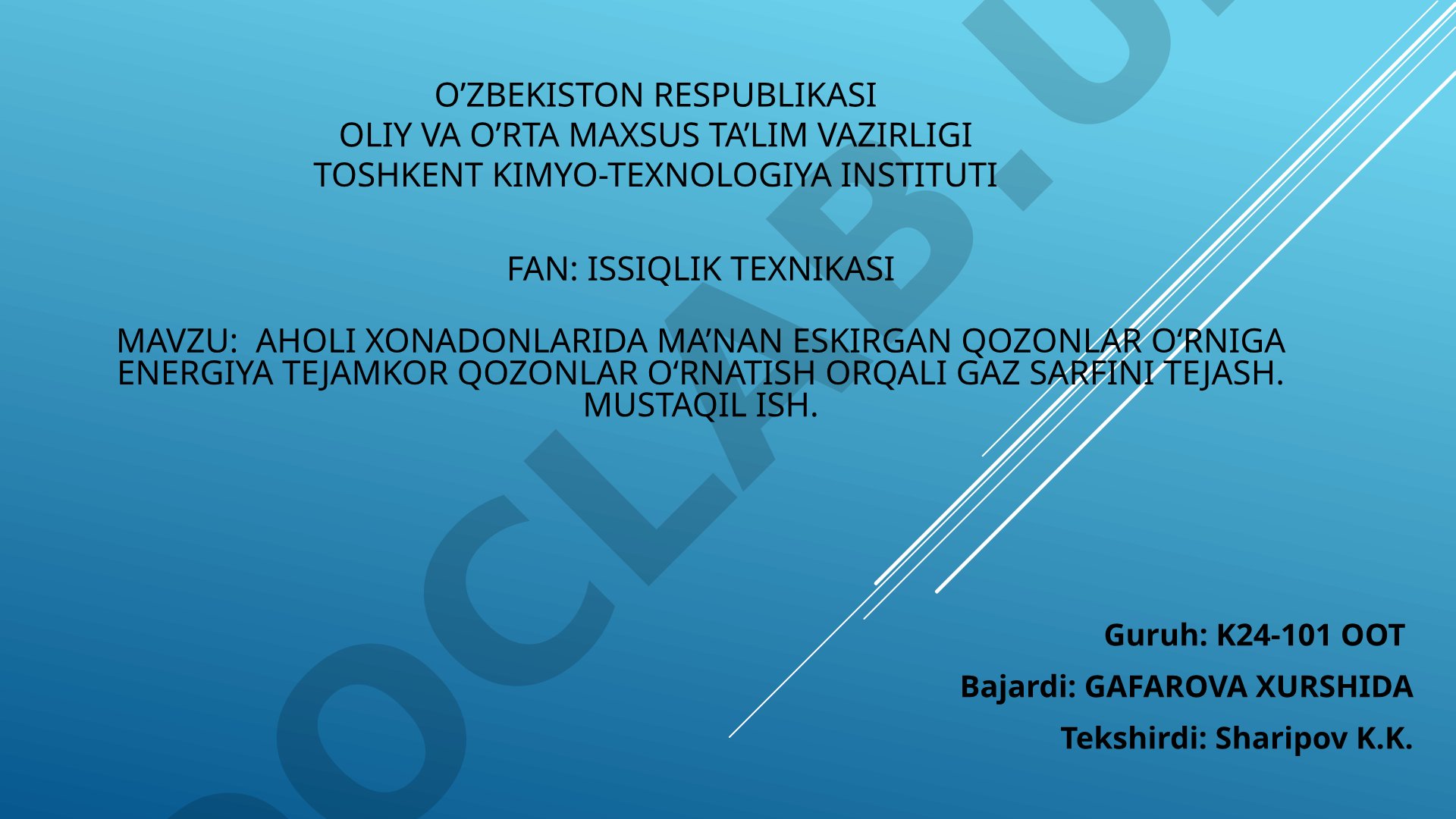 Aholi xonadonlarida ma’nan eskirgan qozonlar o‘rniga energiya tejamkor qozonlar o‘rnatish orqali gaz sarfini tejash