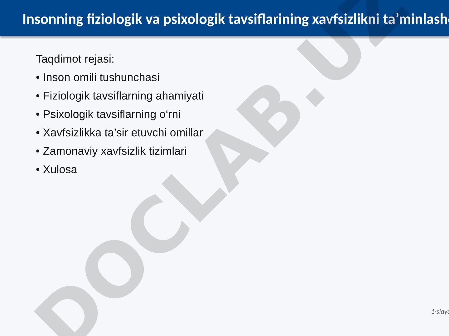 Insonning fiziologik va psixologik tavsiflarining xavfsizlikni ta’minlashdagi ahamiyati
