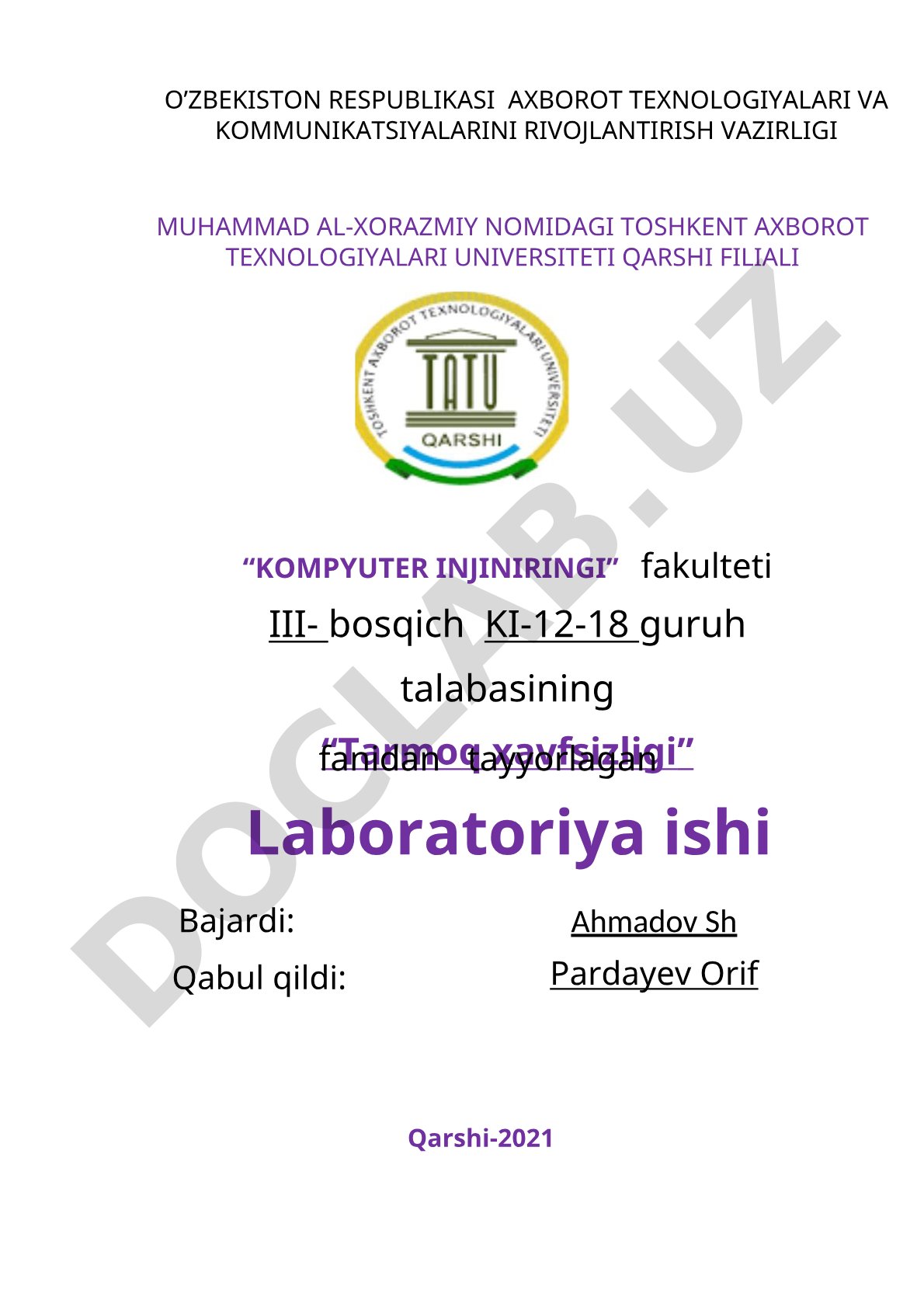 RADIUS serverini sozlash bo'yicha laboratoriya ishi, nazariy qism va ishni bajarish