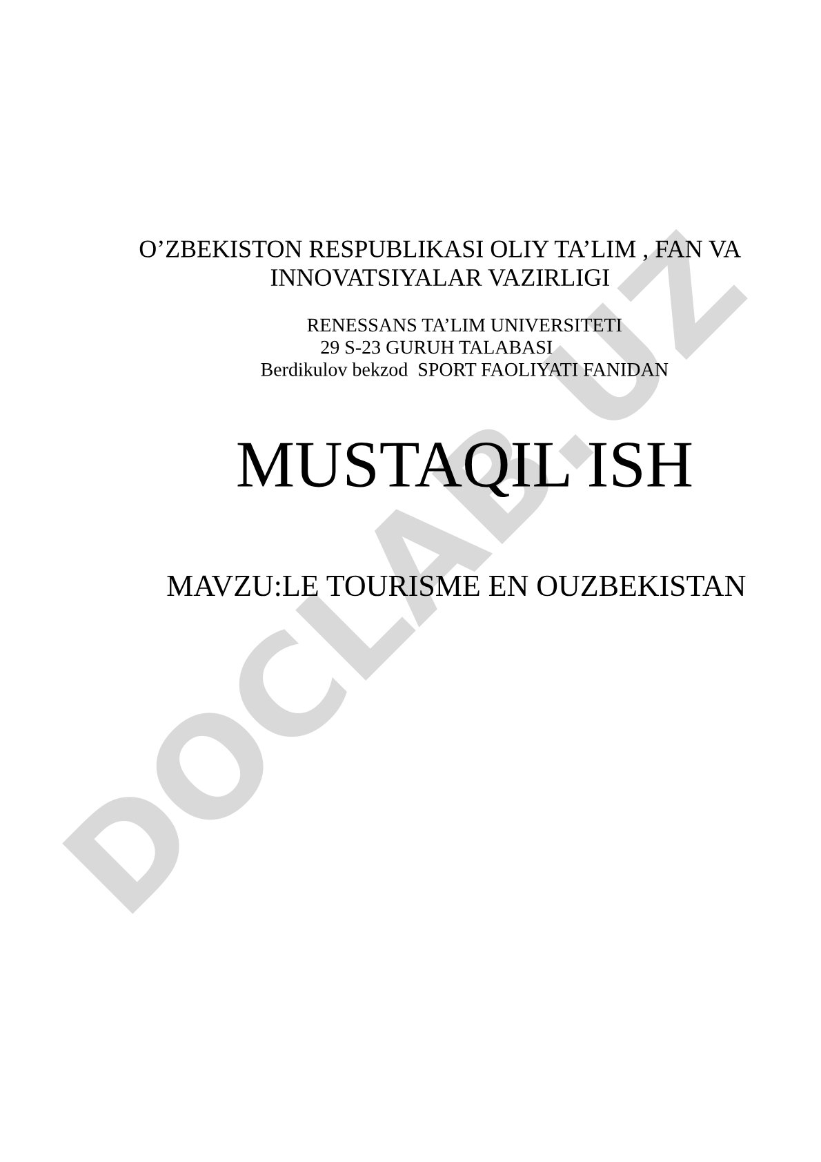 LE TOURISME EN OUZBEKISTAN