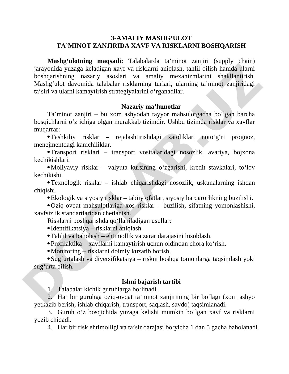 Ta'minot zanjirida xavf va risklarni boshqarish