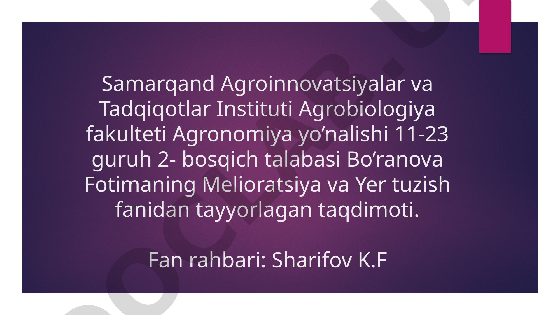 Sho’rlangan yerlarda asosiy sho’ri yuvib bo’lingandan keyin ekiladigan dastlabki o’zlashtirish ekinlarini yetishtirish texnologiyalari