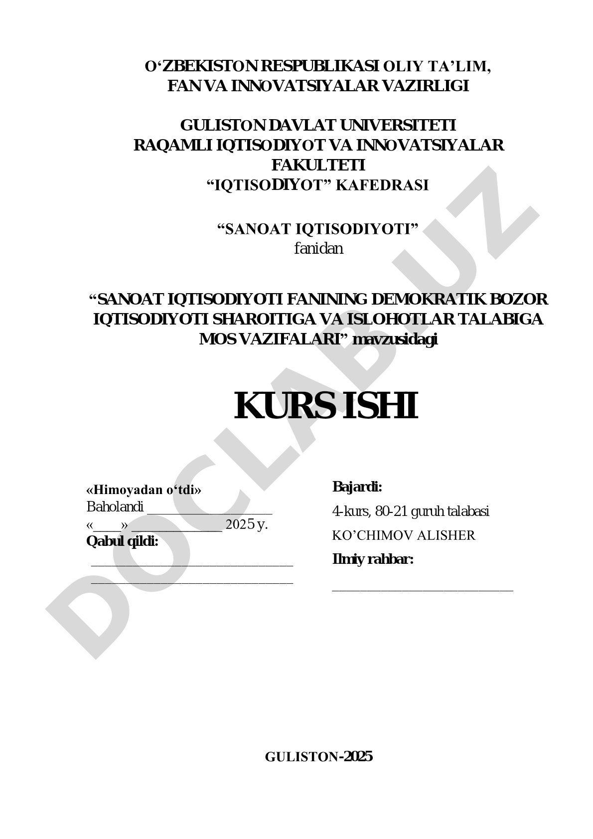 Sanoat iqtisodiyoti demokratik bozor iqtisodiyoti va islohotlar talabiga mos vazifalari