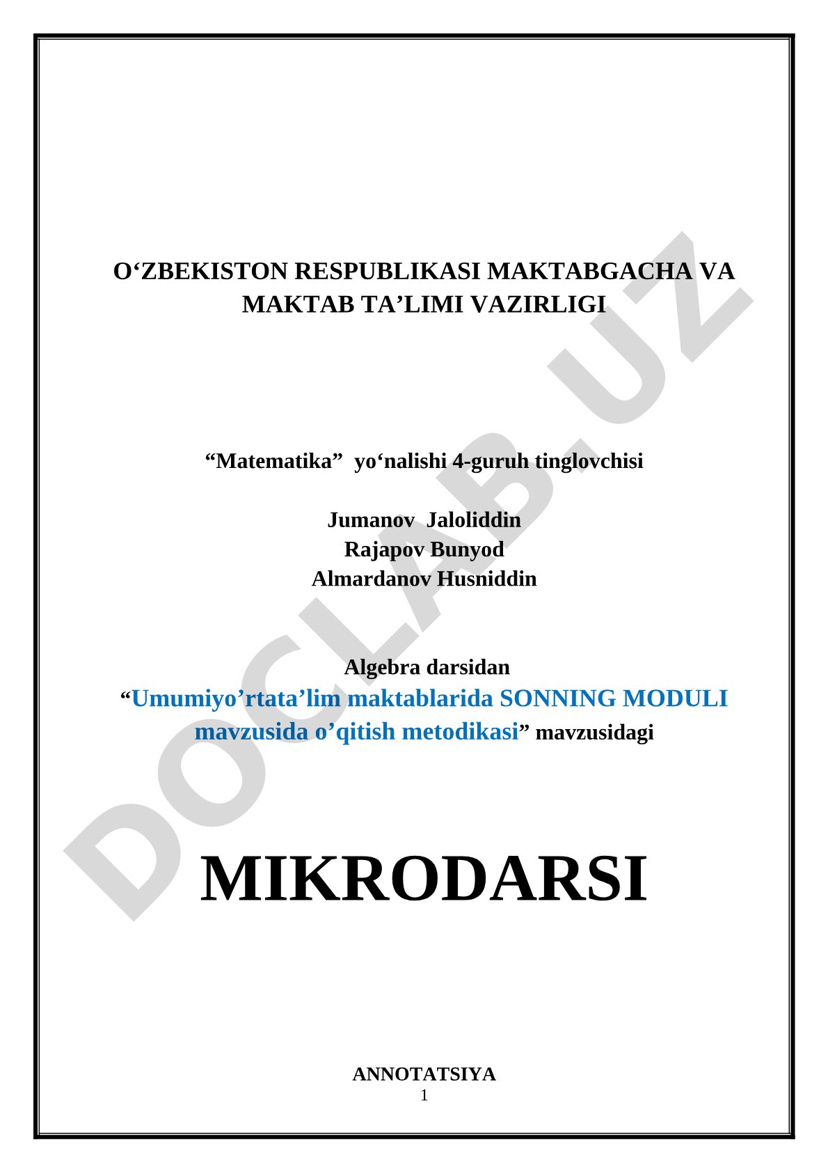 Sonning moduli mavzusini o'qitish metodikasi