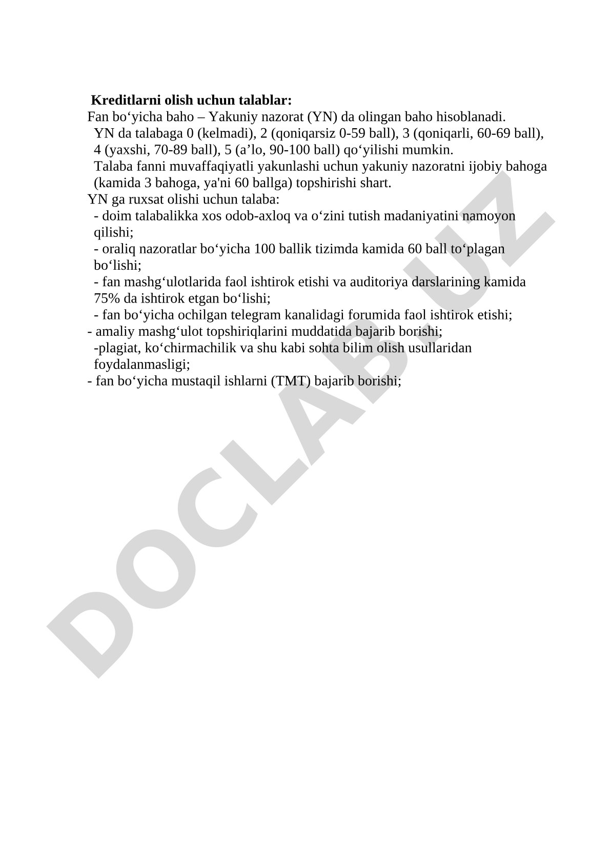 Kreditlarni olish uchun talablar
