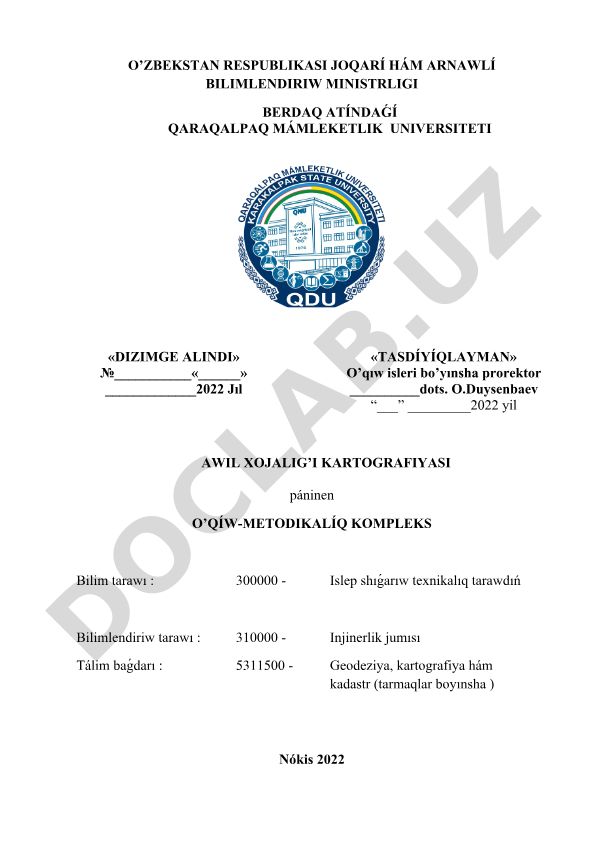 Awıl xojalig'ı kartografiyası o'qıw-metodikalıq kompleksi