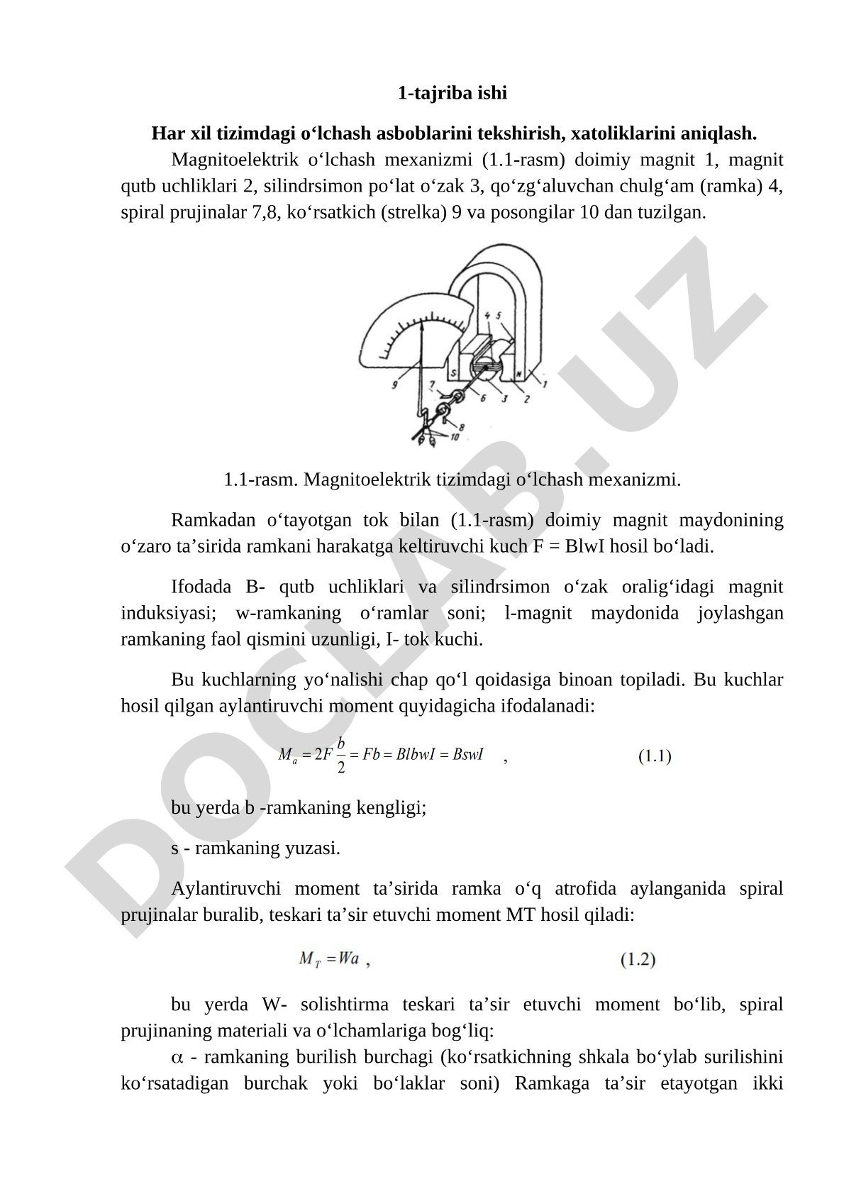 Magnitoelektrik o‘lchash mexanizmi