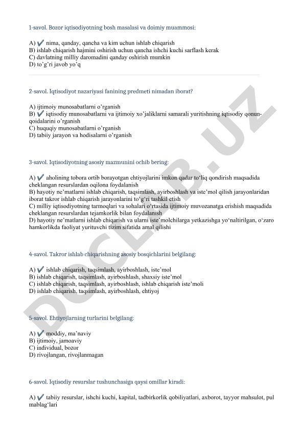 Bozor iqtisodiyoti va iqtisodiyot nazariyasi asoslari