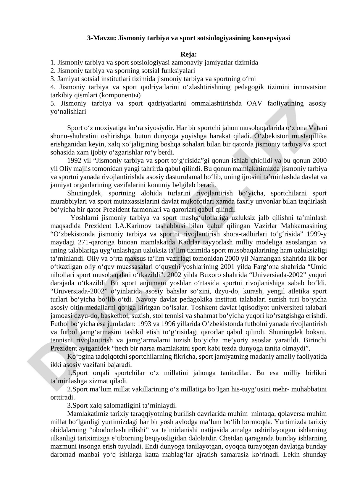 Jismoniy tarbiya va sport sotsiologiyasining konsepsiyasi