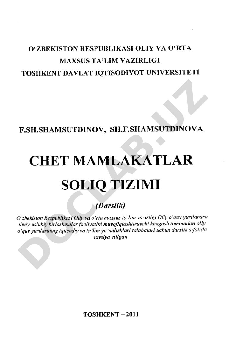 Chet mamlakatlar soliq tizimi