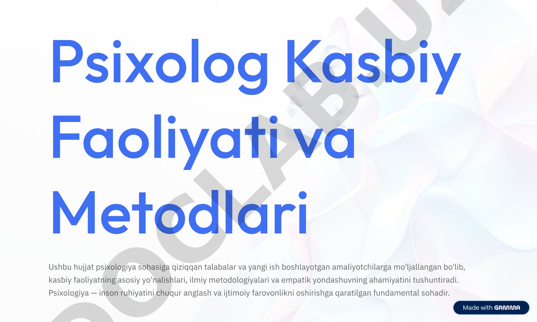 Psixolog kasbiy faoliyati va metodlari