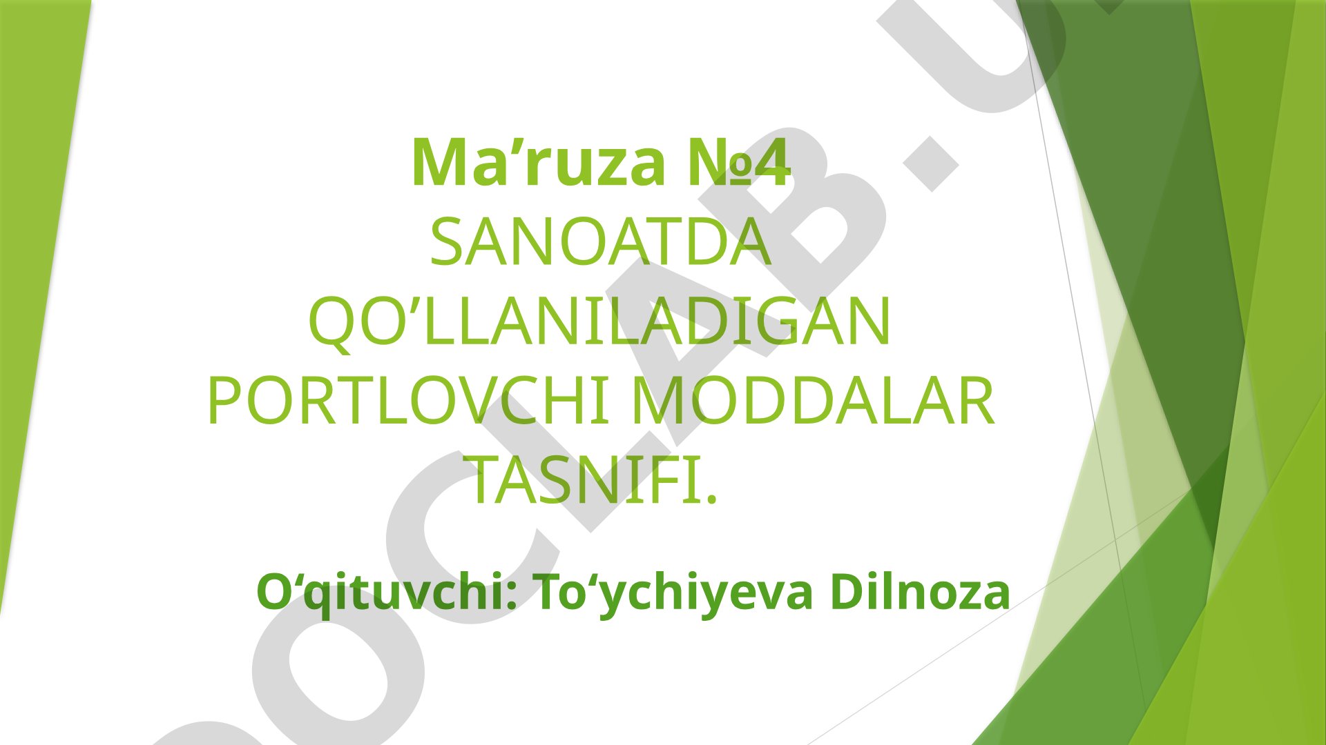 Sanoatda qo’llaniladigan portlovchi moddalar tasnifi