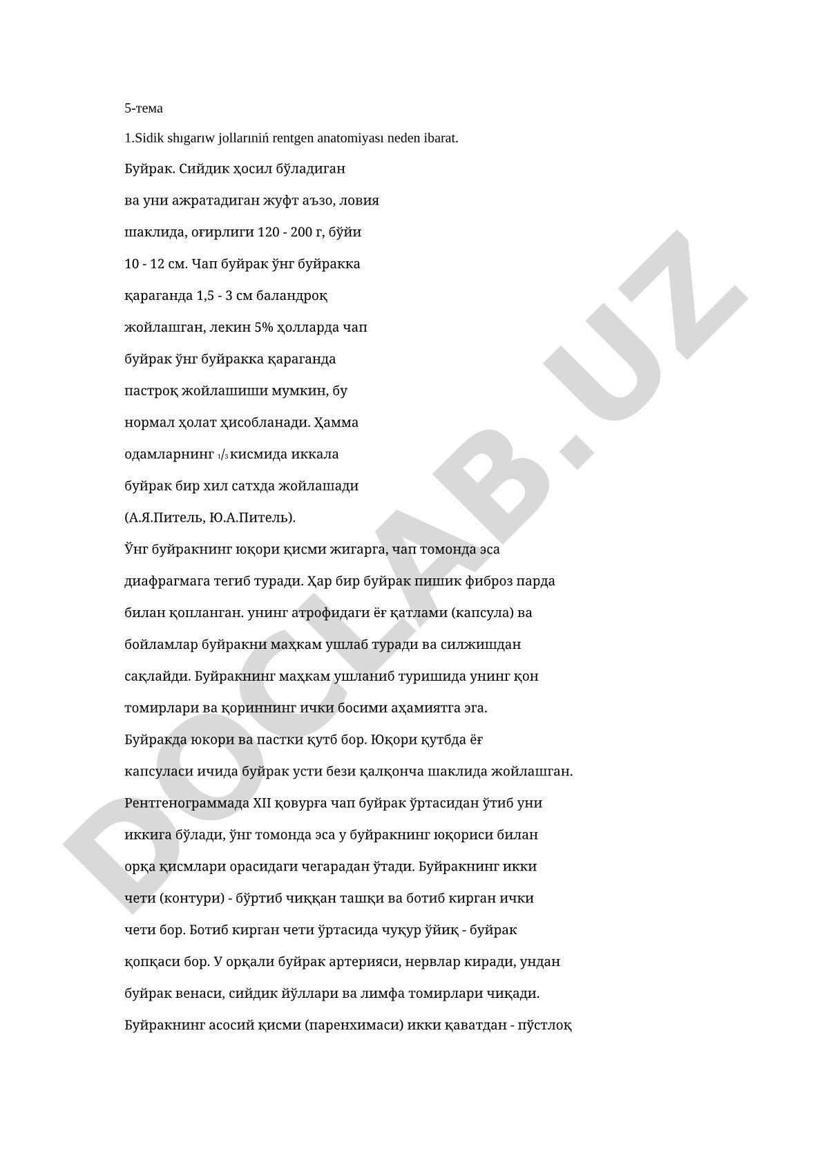 Sidik shıgarıw jollarıniń rentgen anatomiyası neden ibarat.