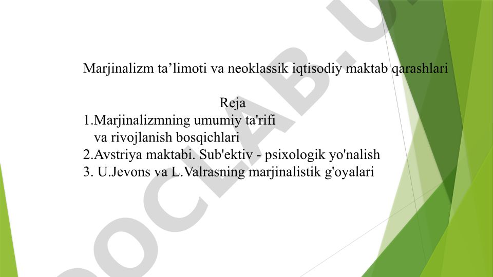 Marjinalizm ta'limoti va neoklassik iqtisodiy maktab qarashlari
