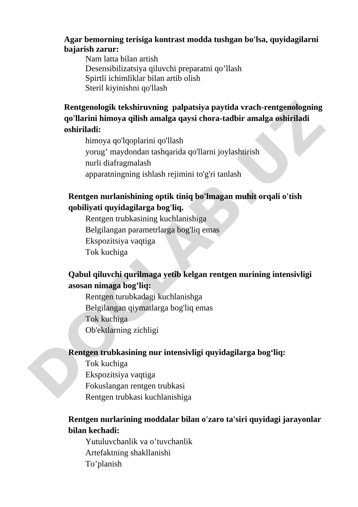 Rentgenologik tekshiruv va kontrast moddalar testlari
